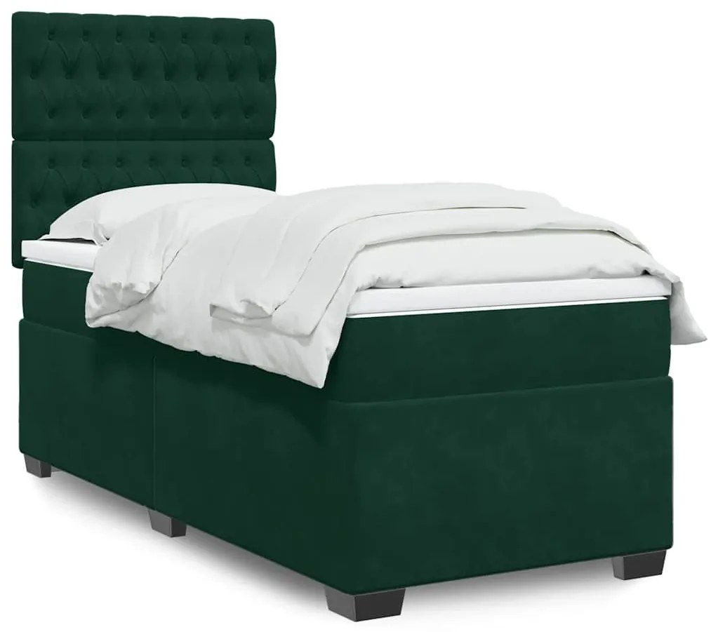 3290843 vidaXL Боксспринг легло с матрак, тъмнозелено, 100x200 см, кадифе