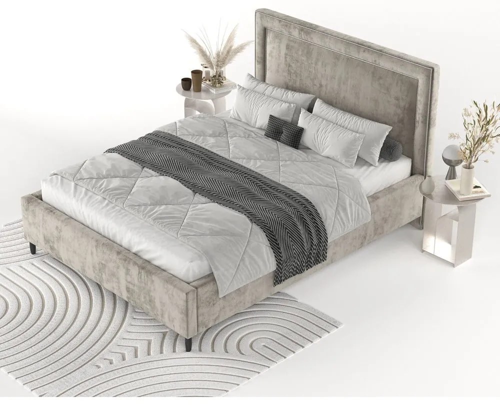 Бежово тапицирано двойно легло с място за съхранение с включена подматрачна рамка 180x200 cm Baleine – Maison de Rêve