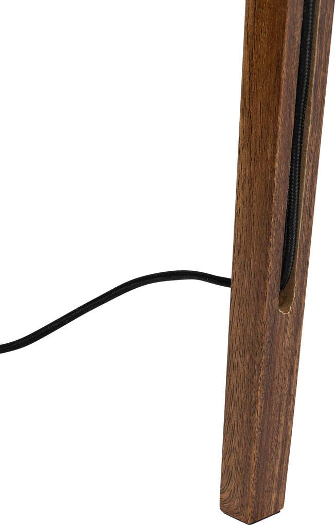 Модерна подова лампа от орехово дърво с бежов букле абажур 50 см - Tripod Classic