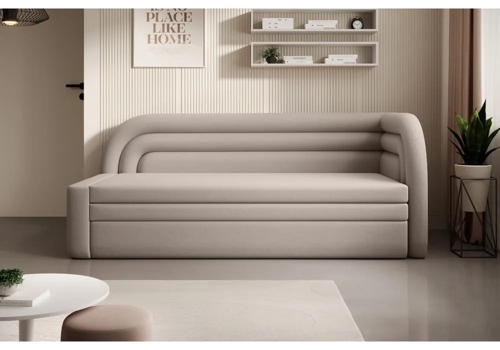 Бежов кадифен сгъваем/с място за съхранение диван десен ъгъл 223 cm Fabillo – ELTAP