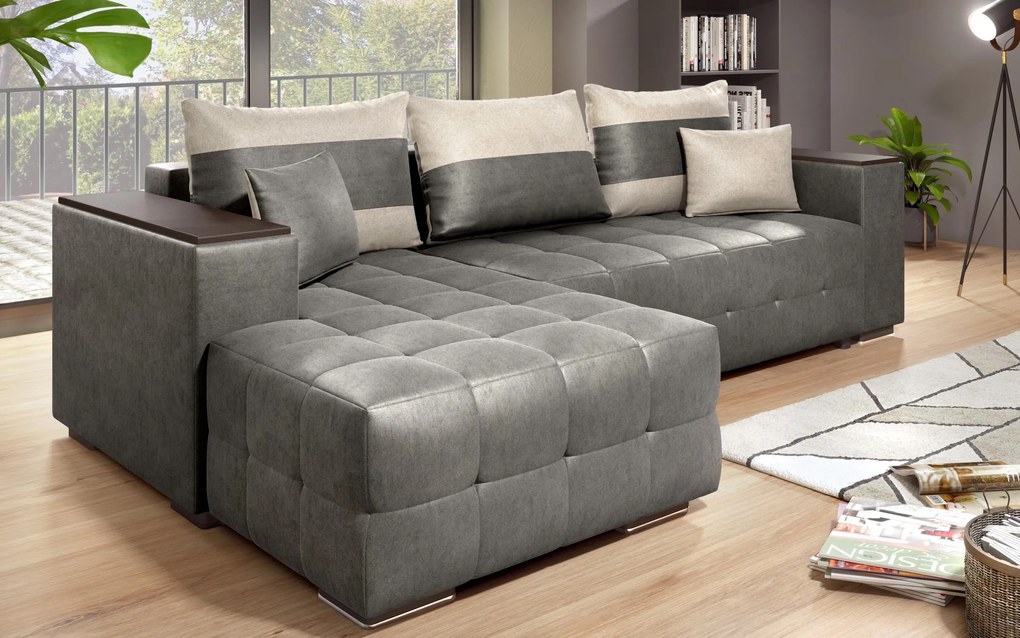 Разтегателен ъглов диван с подлакътник етажерка Мелвин S