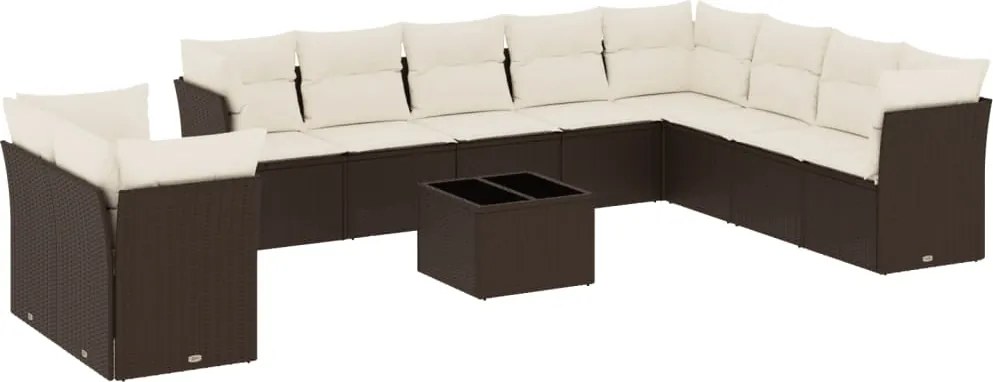 3249712 vidaXL Градински комплект диван с възглавници 11 части кафяв полиратан