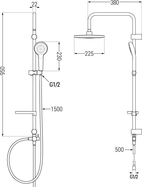 Mexen Caro Erik комплект за душ със смесителна батерия и душ окачване, черен