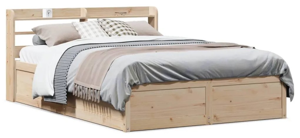 3307098 vidaXL Рамка за легло с табла, 135x190 см, борово дърво масив