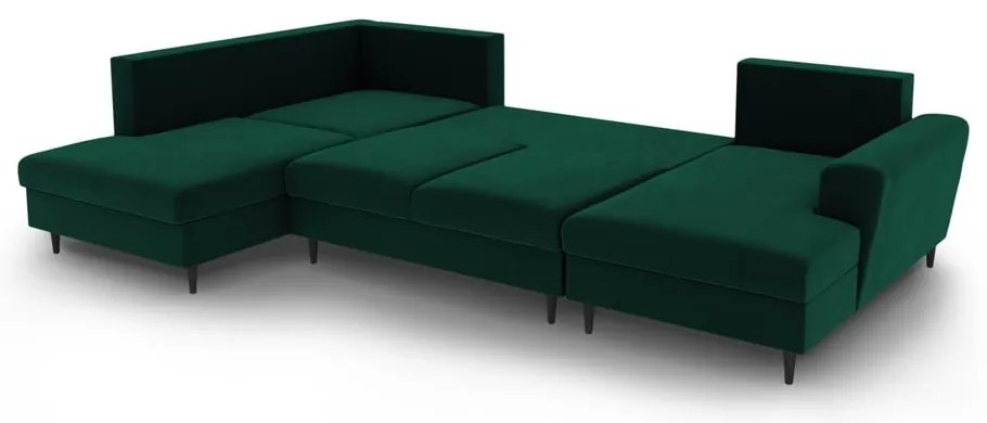 Зелен кадифен разтегателен ъглов диван с място за съхранение (ляв ъгъл/U форма) Kyoto – Cosmopolitan Design