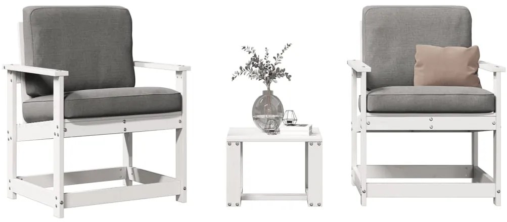 832631 vidaXL Градински лаундж комплект, 3 части, бял, бор масив