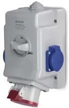 Scame Промишлен комбиниран контакт 3P+Е 16A+2х шуко и ключ 0/I IP54 серия Optima Combi  - 513.1656-2DNS