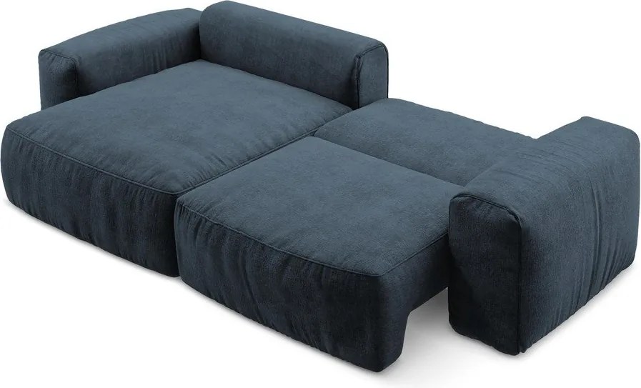 Тъмносин шенилов сгъваем ъглов диван (ляв ъгъл) Kuki – Makamii