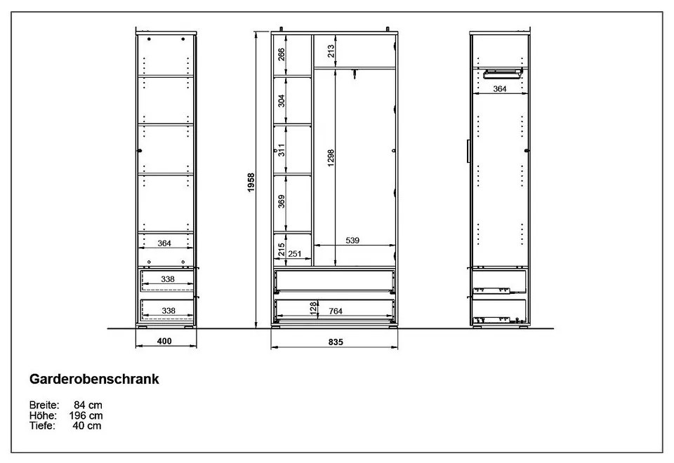 Бял гардероб от дъб с огледало 84x196 cm Telde - Germania