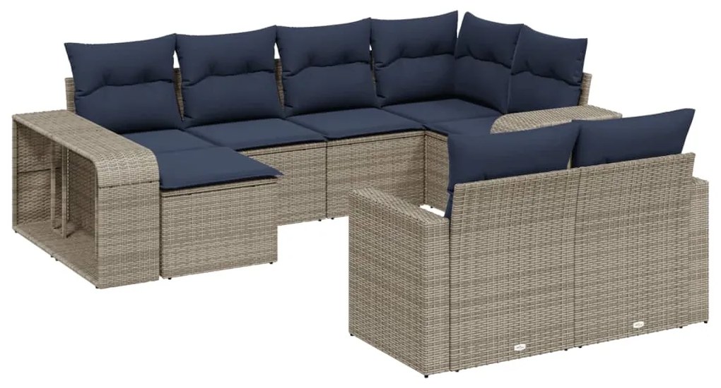 3261291 vidaXL Градински диван с възглавници, 10 части, полиратан, сив