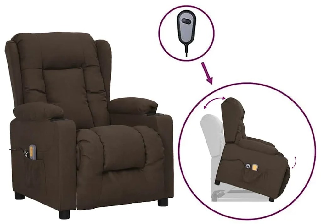 3093438 vidaXL Изправящ масажен стол, тъмнокафяв, текстил