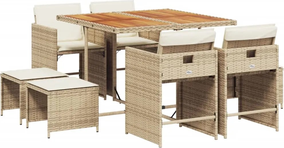 3211144 vidaXL Градински комплект с възглавници, 9 части, бежов полиратан