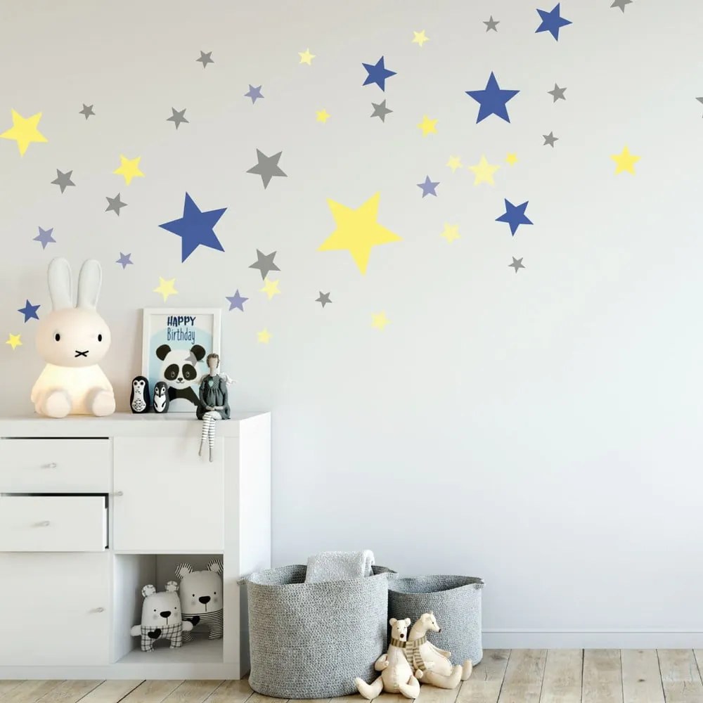 Комплект от 50 стикера за стена Stars Blue and Yellow - Ambiance