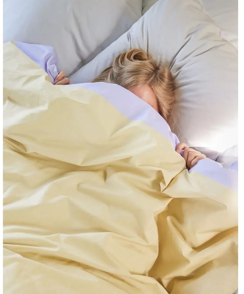 Бяло и бежово памучно спално бельо за единично легло 140x200 cm Block - Hübsch