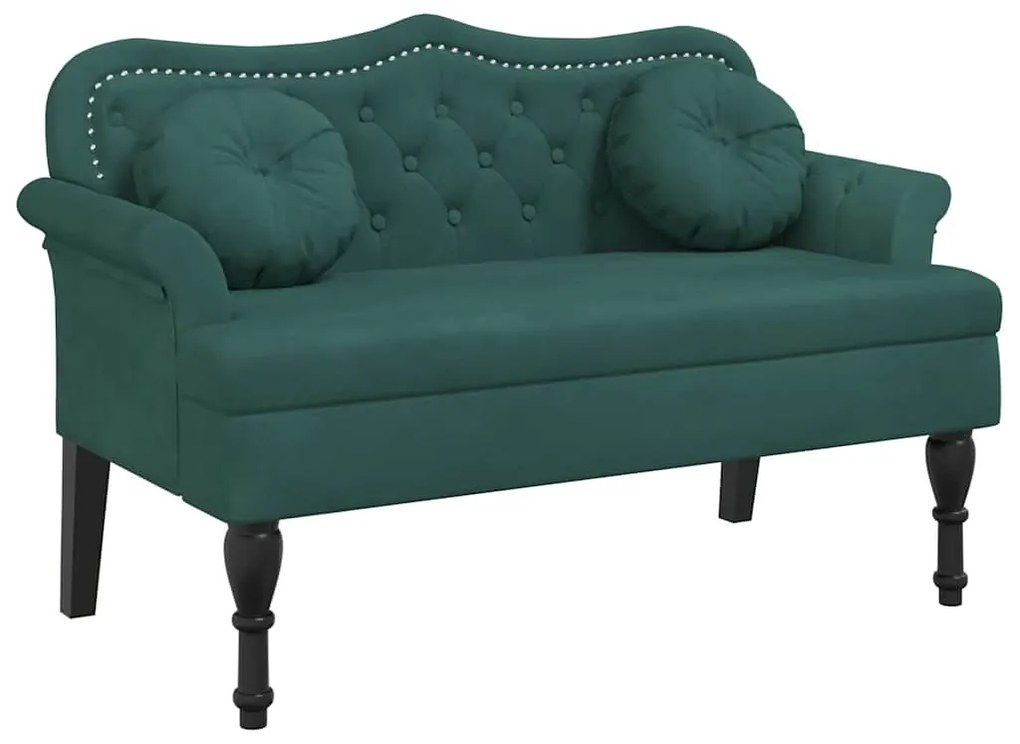 372142 vidaXL Пейка с възглавници, тъмнозелена, 120,5x65x75 см, кадифена