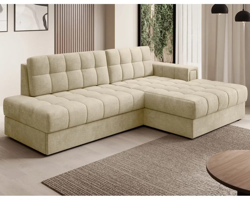 Светлокафяв кадифен разтегателен ъглов диван (десен ъгъл) Blezalt – ELTAP
