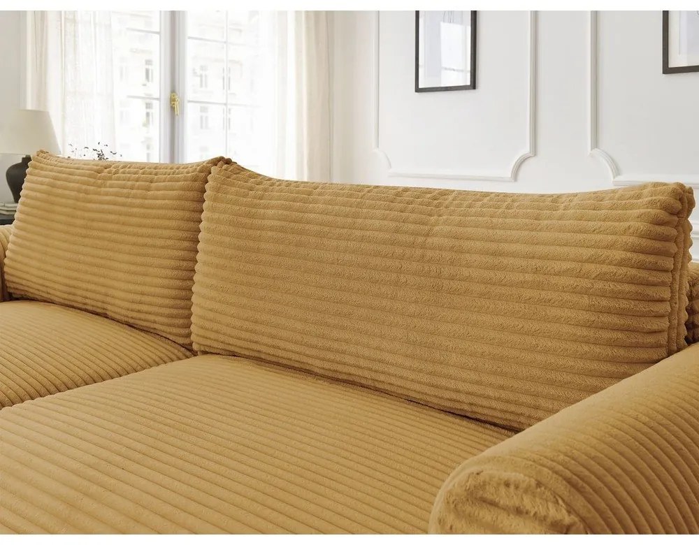 Разтегателен ъглов диван от рипсено кадифе в цвят горчица (ляв ъгъл) Lucien – Bobochic Paris