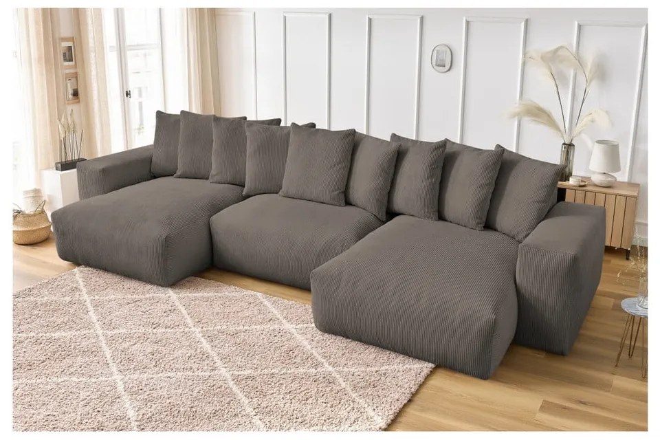 Сиво-кафяв ъглов диван от рипсено кадифе Voltaire – Bobochic Paris