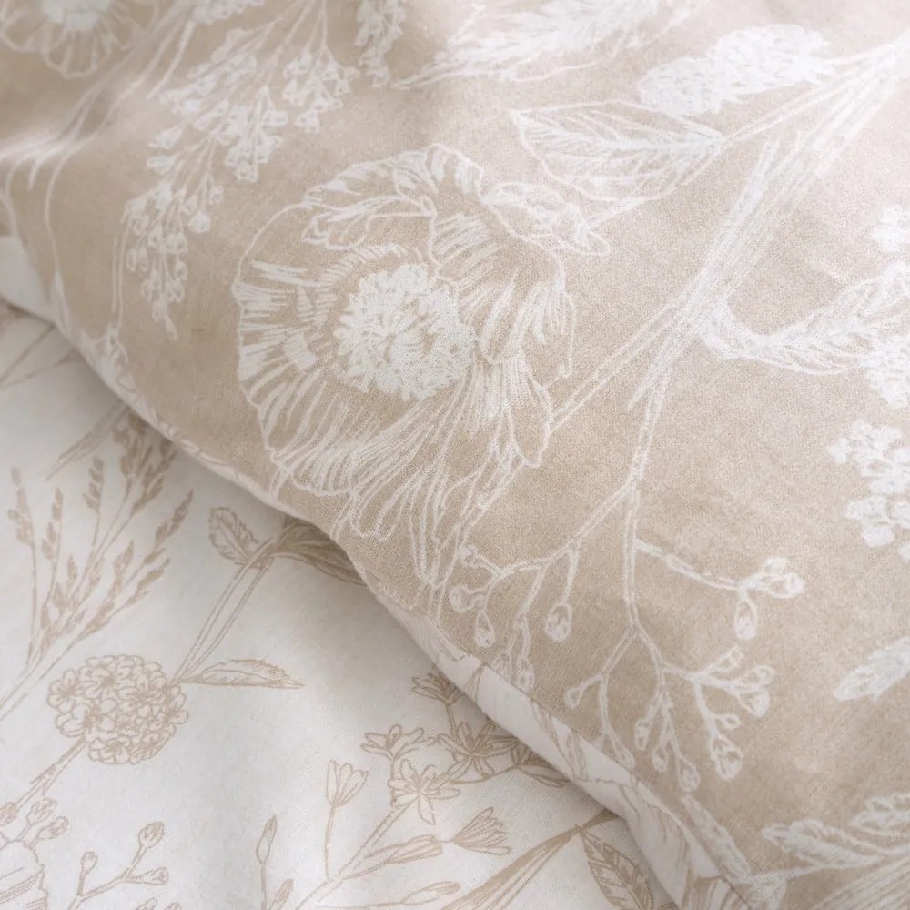 Бежово двойно фланелено спално бельо 200x200 cm Floral Toile – Bianca