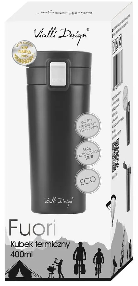Черен термос за пътуване , 400 ml Fuori - Vialli Design
