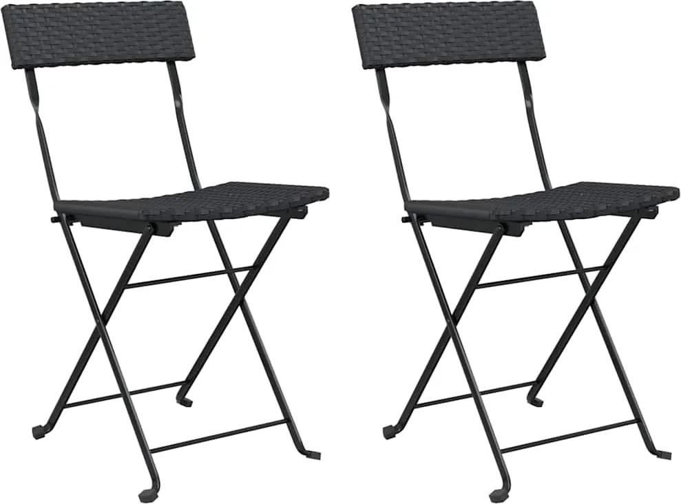 319986 vidaXL Сгъваеми бистро столове, 2 бр, черни, полиратан и стомана