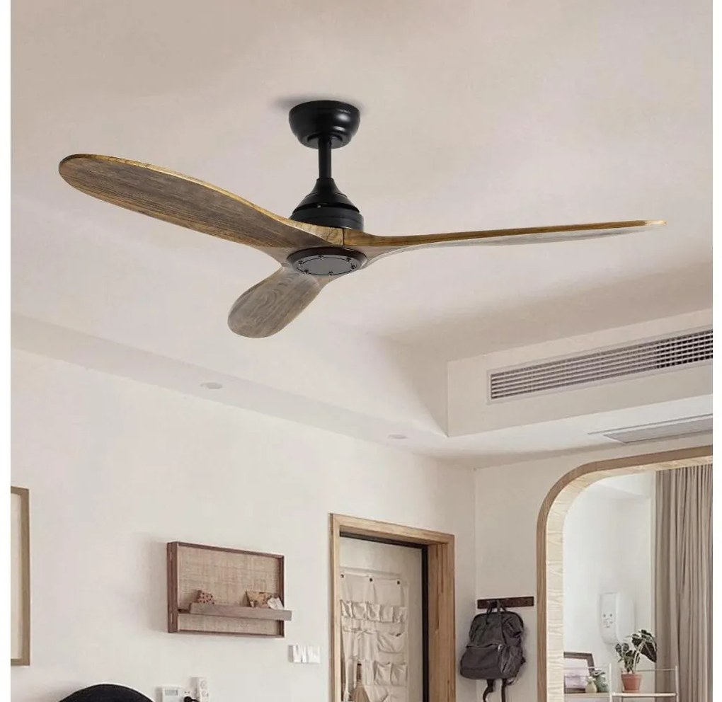 ZEVENTI - Таванен вентилатор LAURIA Wi‑Fi Tuya черен/дъб + дистанционно управление