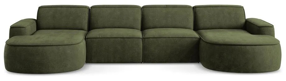 Зелен шенилов ъглов диван (U форма) Omao – Makamii