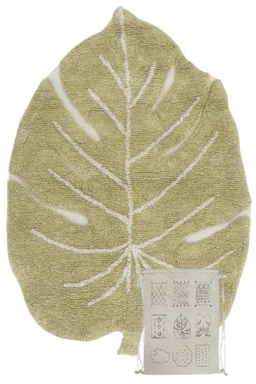 Ръчно изработен памучен детски килим подходящ за пране в цвят каки 75x100 cm Mini Monstera Olive – Lorena Canals