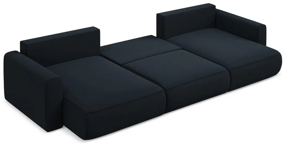 Тъмносин кадифен разтегателен ъглов диван с място за съхранение (U форма) Kapua – Makamii