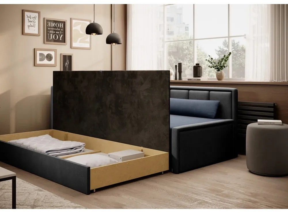 Син/сив шенилов сгъваем/с място за съхранение диван 214 cm Fulgeo – ELTAP