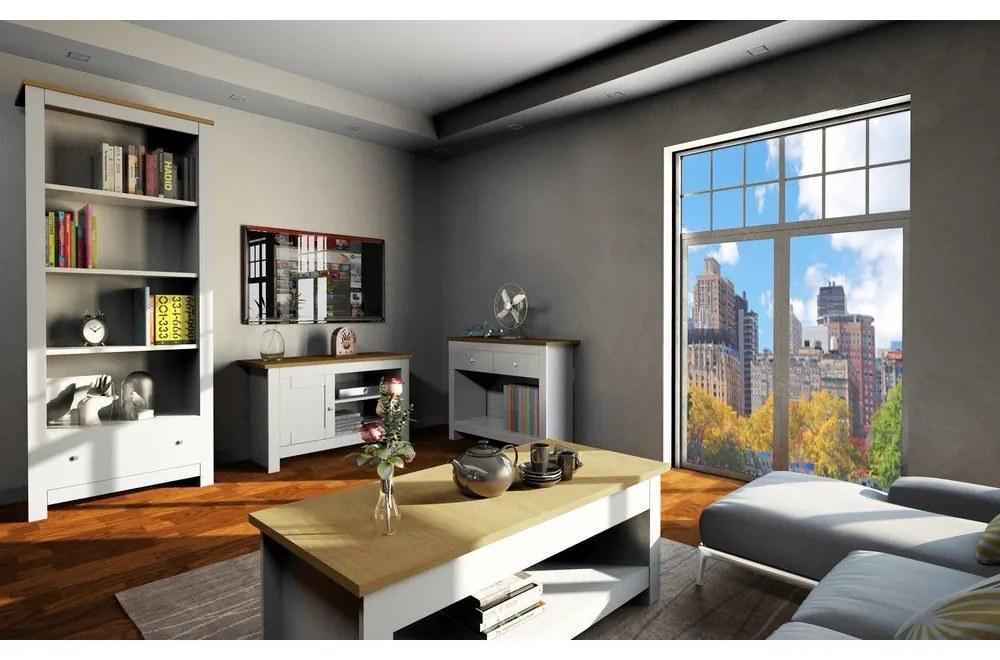 Масичка за телевизор с дъбов декор в сив/естествен цвят 95x58 cm Emerald - Støraa