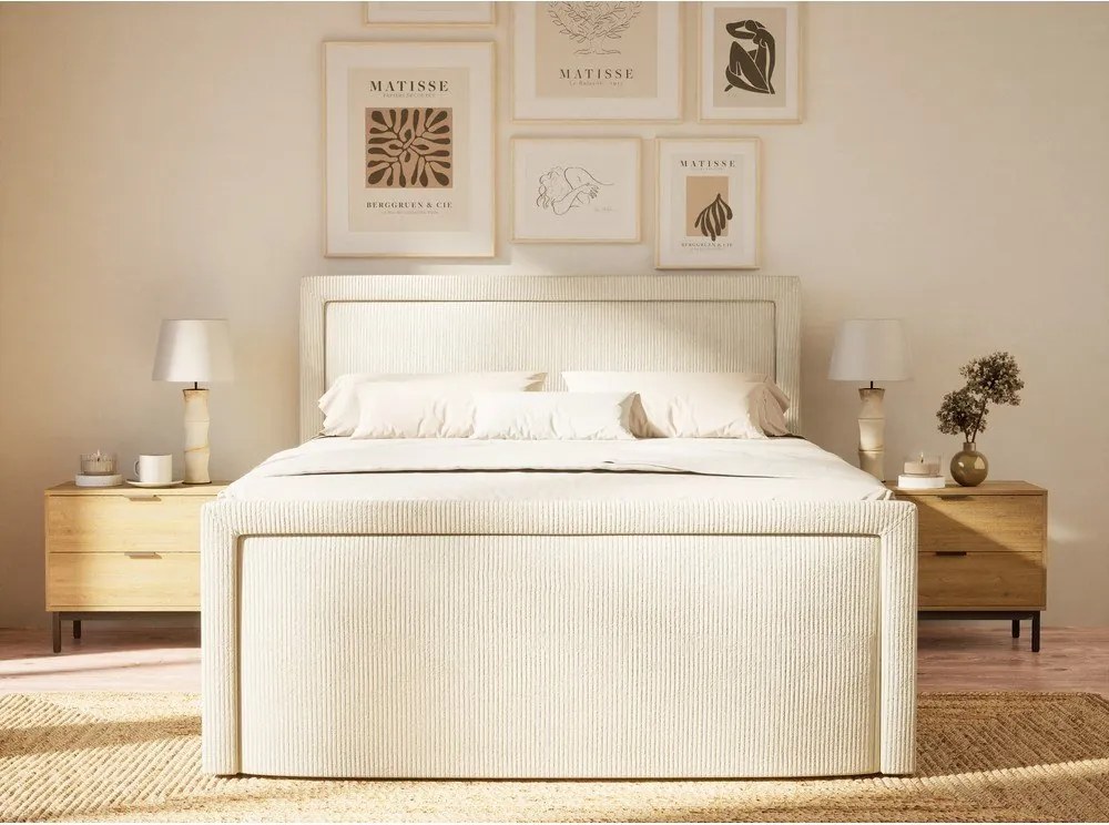 Кремаво боксспринг легло 160x200 cm с място за съхранение Fresco – Maison de Rêve
