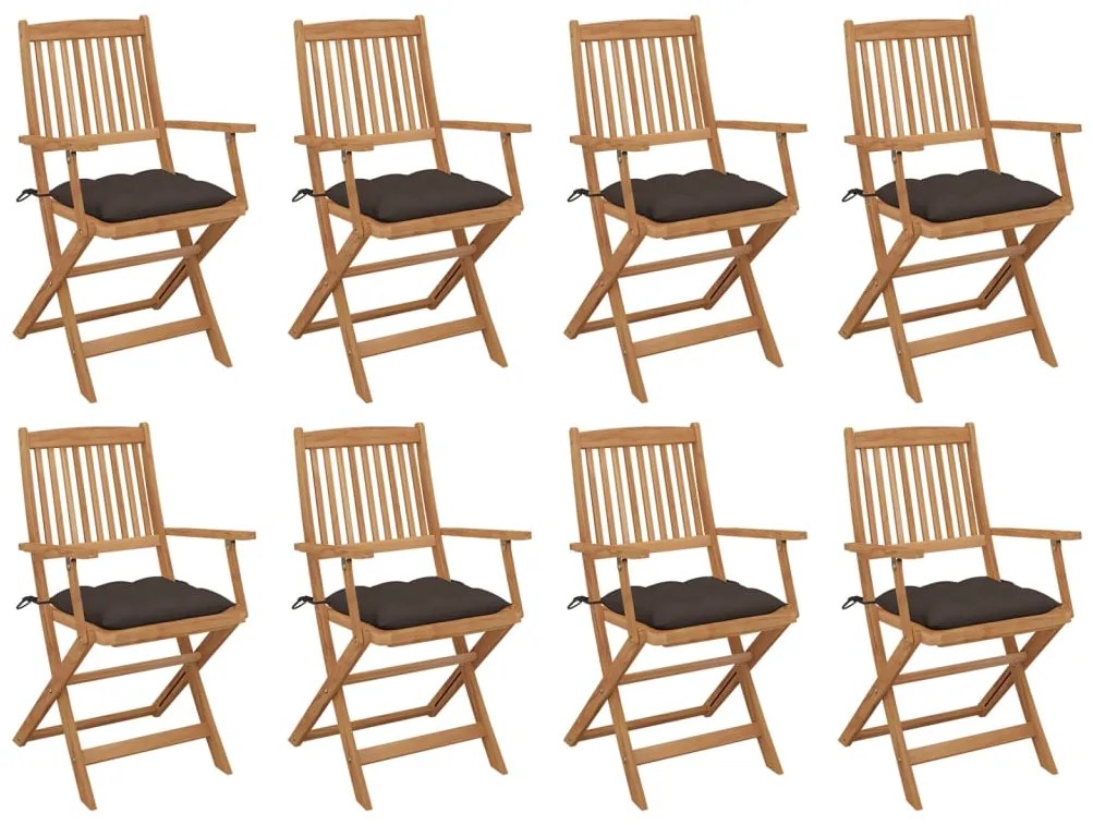 3075108 vidaXL Сгъваеми градински столове с възглавници 8 бр акация масив