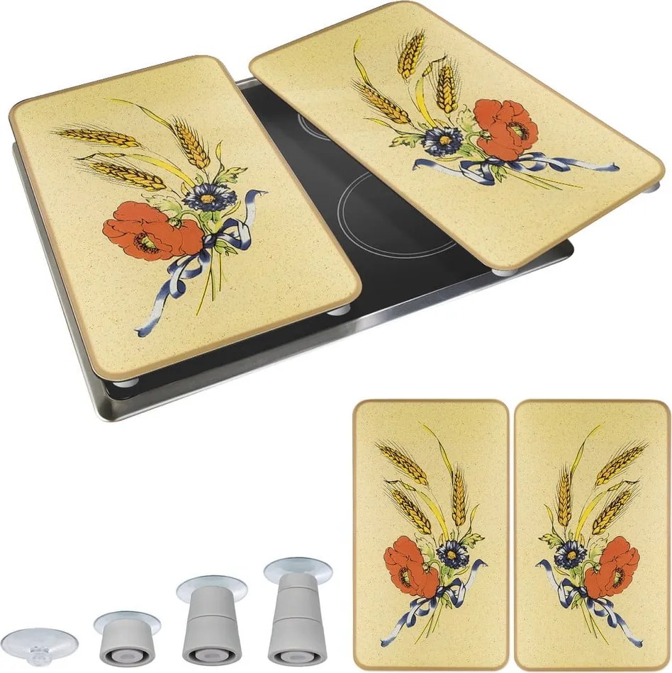 Капаци за печка в комплект от 2 броя от закалено стъкло 52x30 cm Corn-Flowers - Maximex