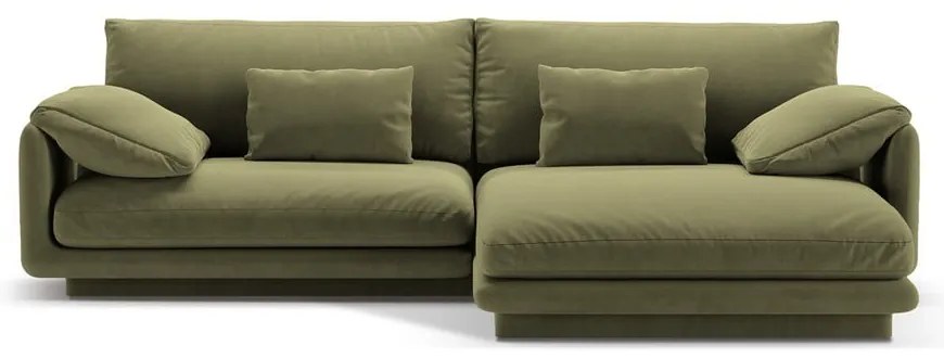 Светлозелен кадифен ъглов диван (десен ъгъл) Torino – Micadoni