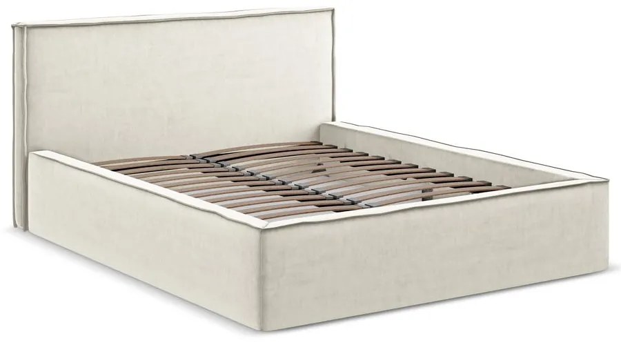 Кремаво двойно тапицирано легло с място за съхранение и включена подматрачна рамка 140x200 cm Anani – Makamii