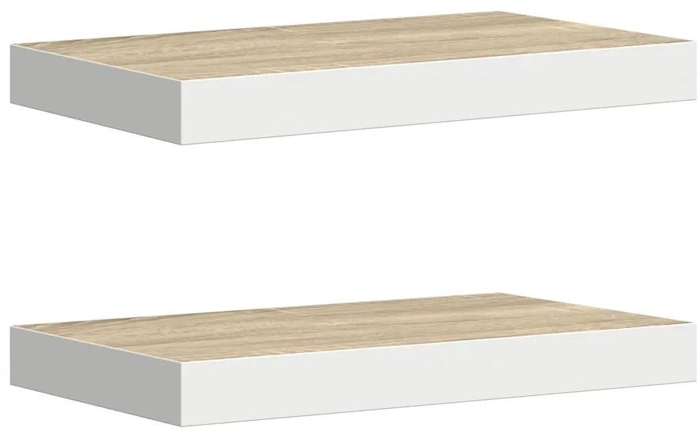 326574 vidaXL Окачени стенни рафтове, 2 бр, дъб и бял, 50x23x3,8 см, МДФ