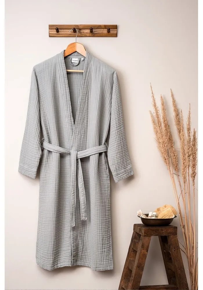 Сива муселинова хавлия размер L/XL Kimono – Foutastic