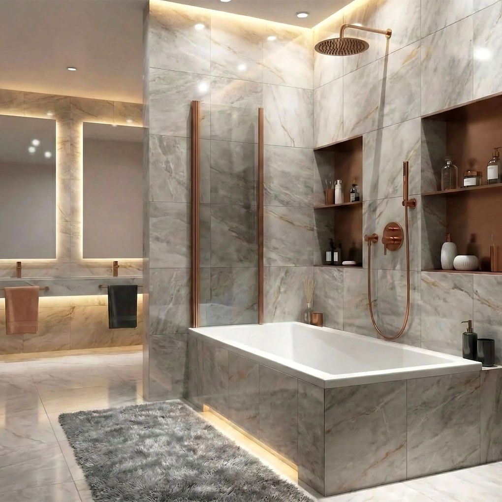 Параван подвижен за вана Rea Agat-2 100 Brush Copper