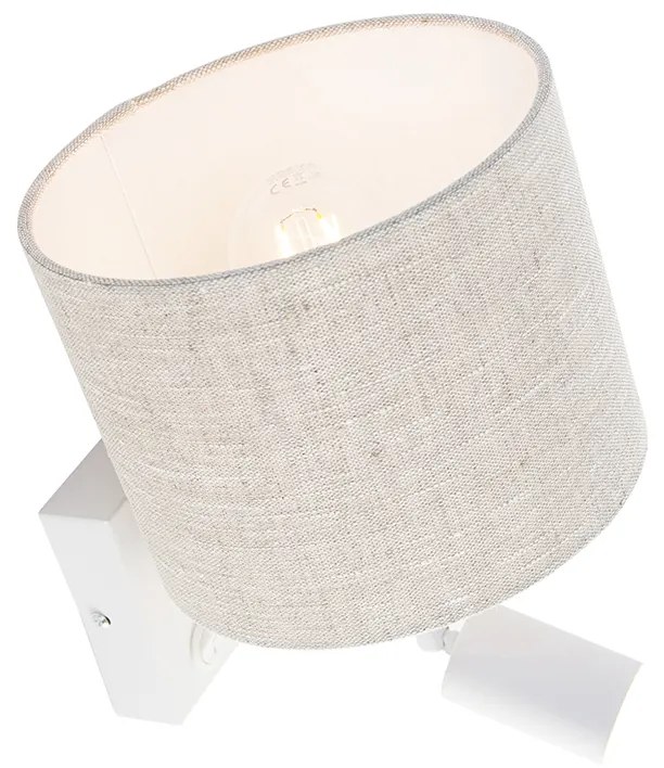 Стенна лампа бяла с лампа за четене и светло сив абажур 18 см - Brescia