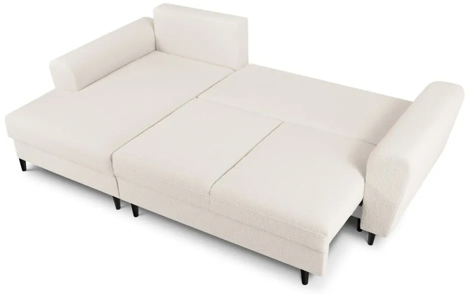 Бежов разтегателен ъглов диван с място за съхранение от прежда с примки от букле (ляв ъгъл) Kyoto – Cosmopolitan Design