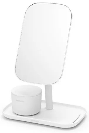 Огледало с поставка за принадлежности Brabantia ReNew 1004185, 28.3х20х12.6 см, Неплъзгаща се основа, 360° регулиране, Бял