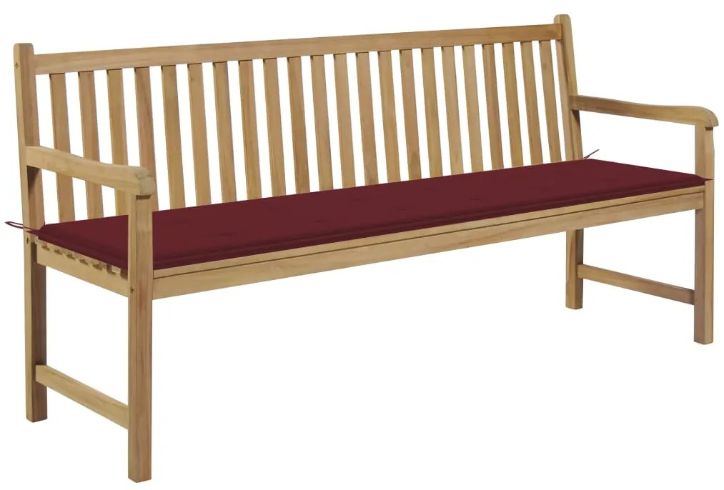 3062793 vidaXL Градинска пейка с виненочервено шалте, 175 см, тик масив