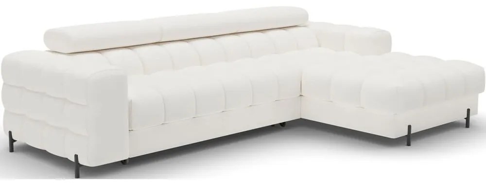 Кремав сгъваем/с място за съхранение ъглов диван от прежда с примки от букле (десен ъгъл) Felro – ELTAP