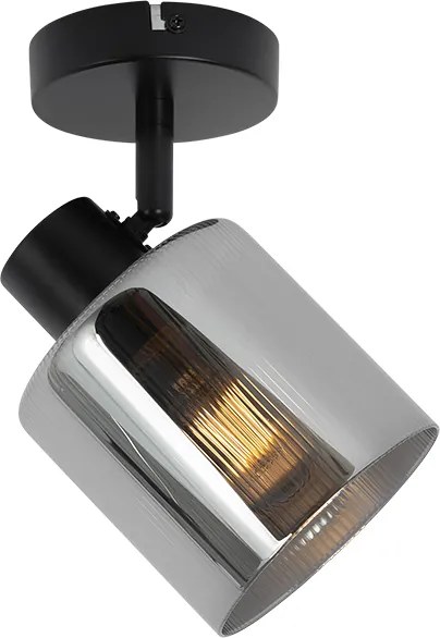 Таванен прожектор в стил арт деко черен с опушено стъкло регулируем - Laura