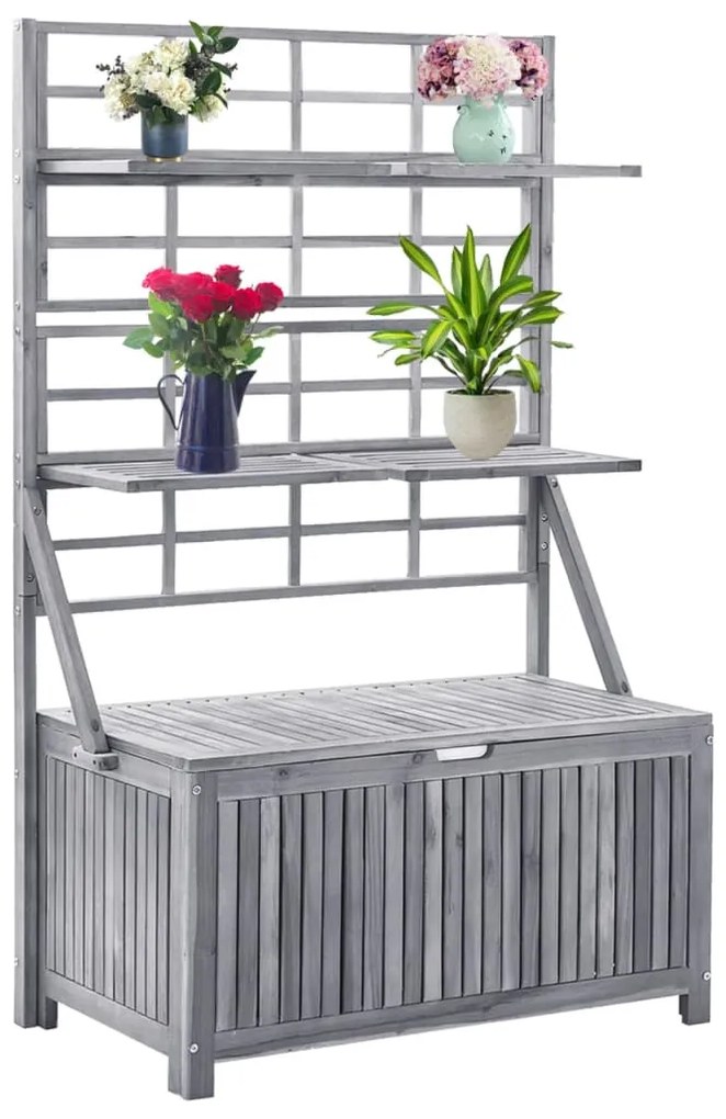 311882 vidaXL Сандък за съхранение с пергола, сив, 99x55x160 см, акация масив