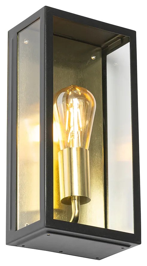 Индустриална външна стенна лампа черна със злато IP44 - Rotterdam