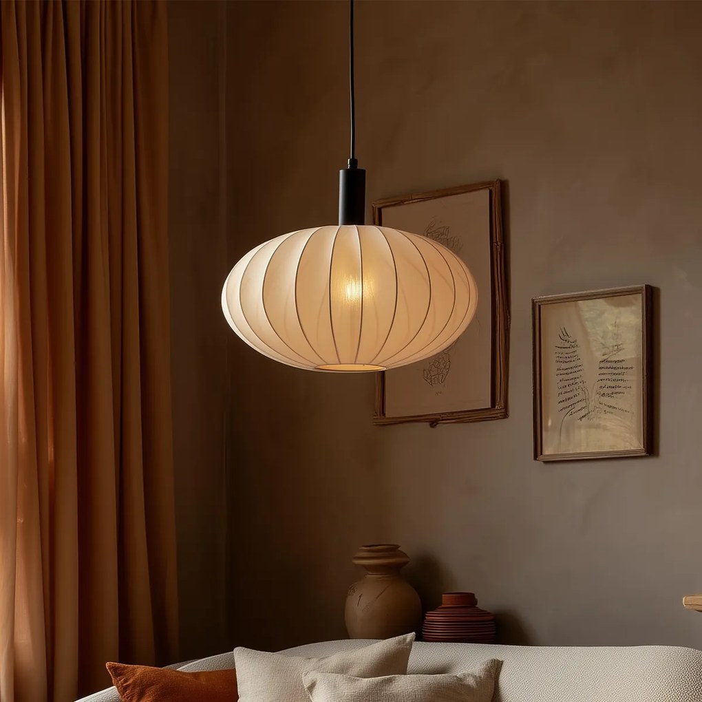 Japandi висяща лампа черна с кафяв текстилен абажур - Bida