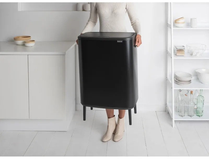 Кош за боклук Brabantia Bo Touch Hi 1001264, 2x30 л, Плътно прилепване към стена, Реглаж на краката, Черен/мат