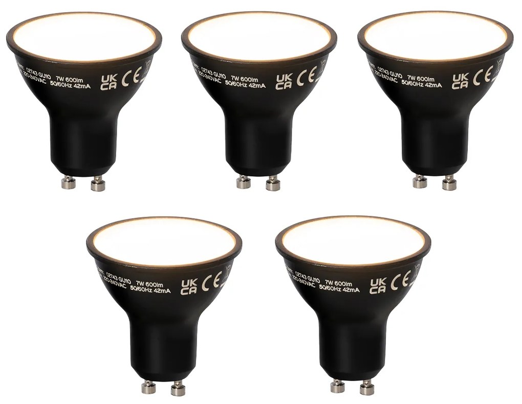 Комплект от 5 Смарт GU10 димируема LED лампа черна 7W 600 lm 3000K